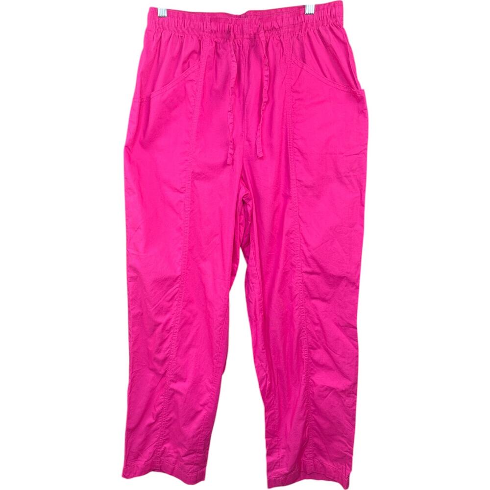 Woman Within 16W Pink Pants 100% Cotton Drawstring Elastic Waist Pockets